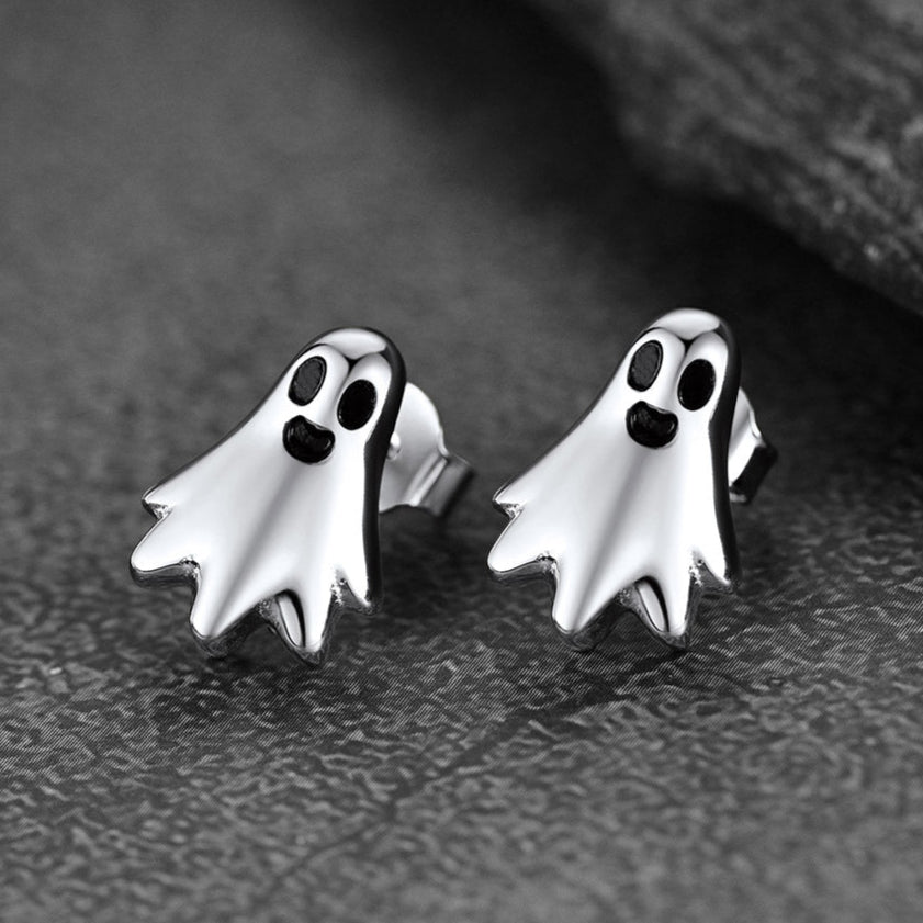Halloween Silver Ghost Stud Earrings for Women