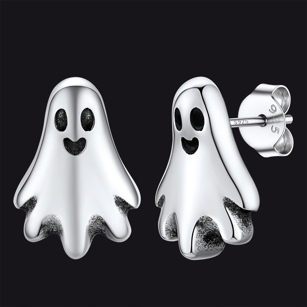 Halloween Silver Ghost Stud Earrings for Women