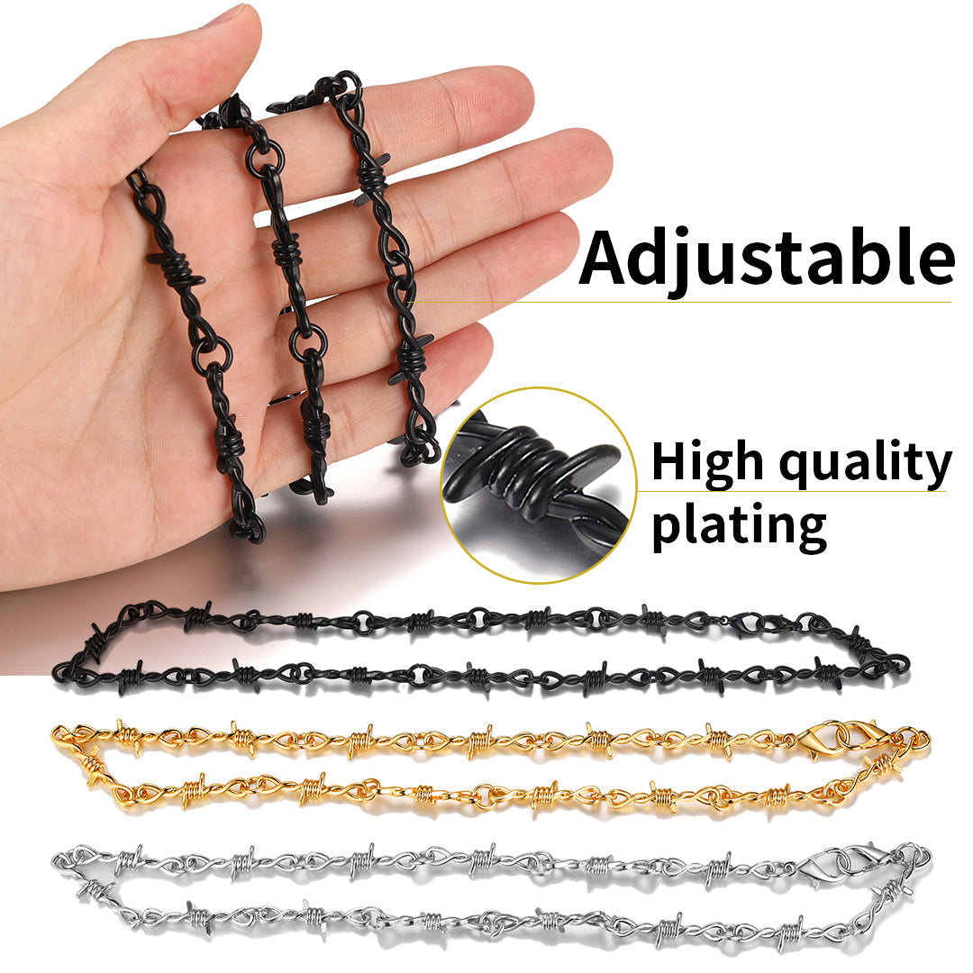 Gothic Thorn Barb Wire Chain Link Necklace Birthday Gift for Men