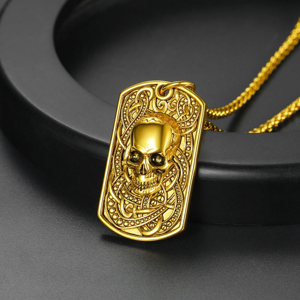 Gothic Skull Dog Tag Pendant Necklace For Men
