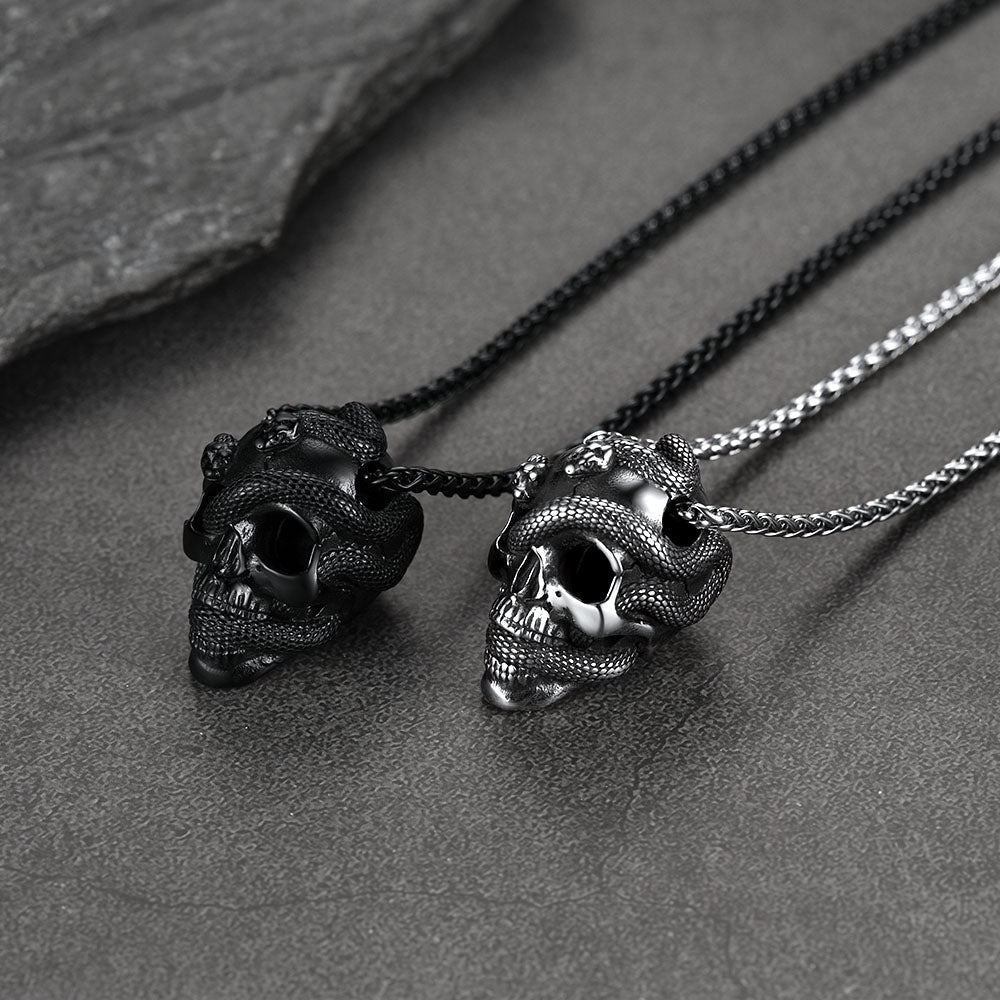 Gothic Snake Skull Pendant Necklace for Men