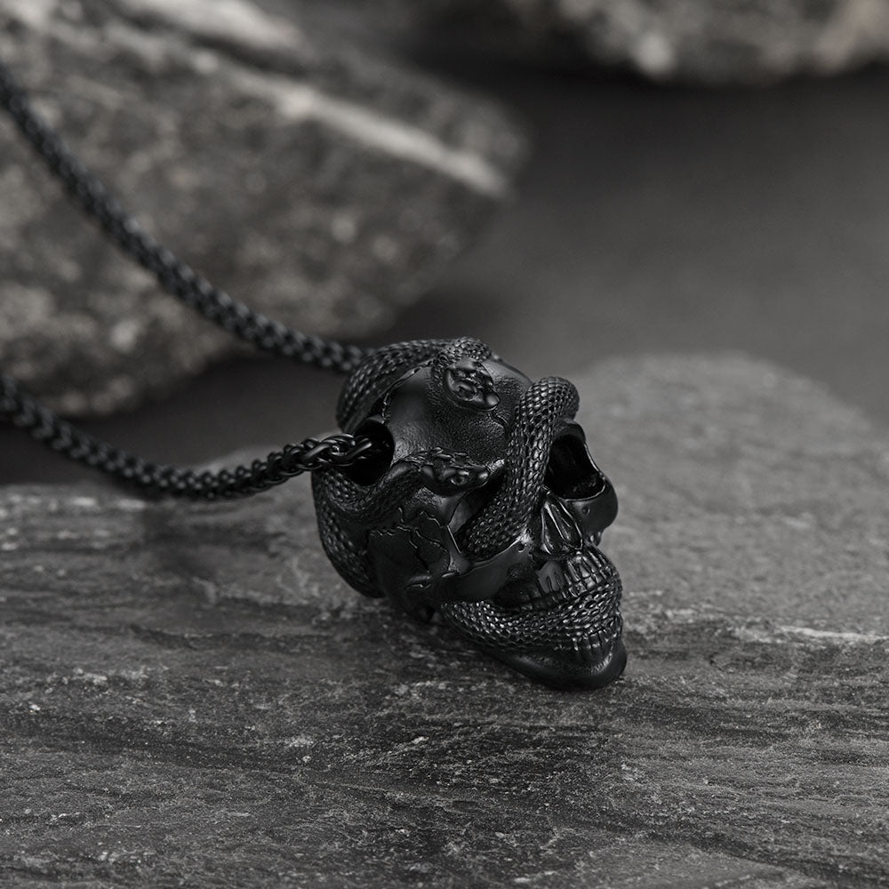 Gothic Snake Skull Pendant Necklace for Men