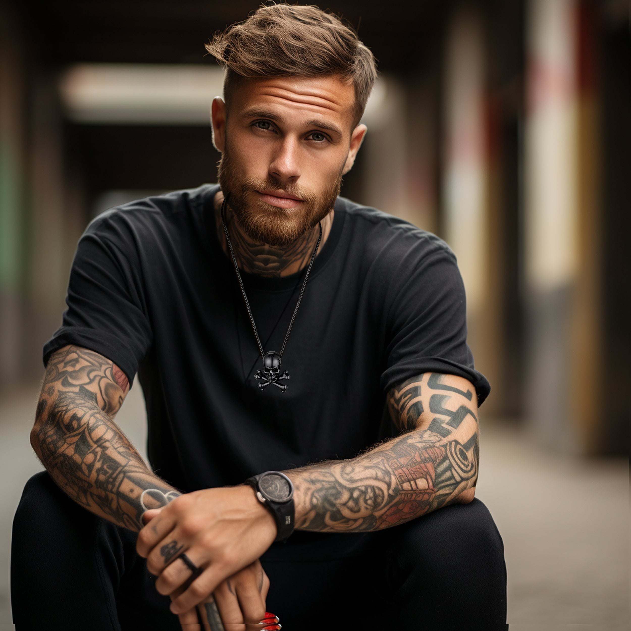 Gothic Pirate Skull Crossbones Necklace For Men