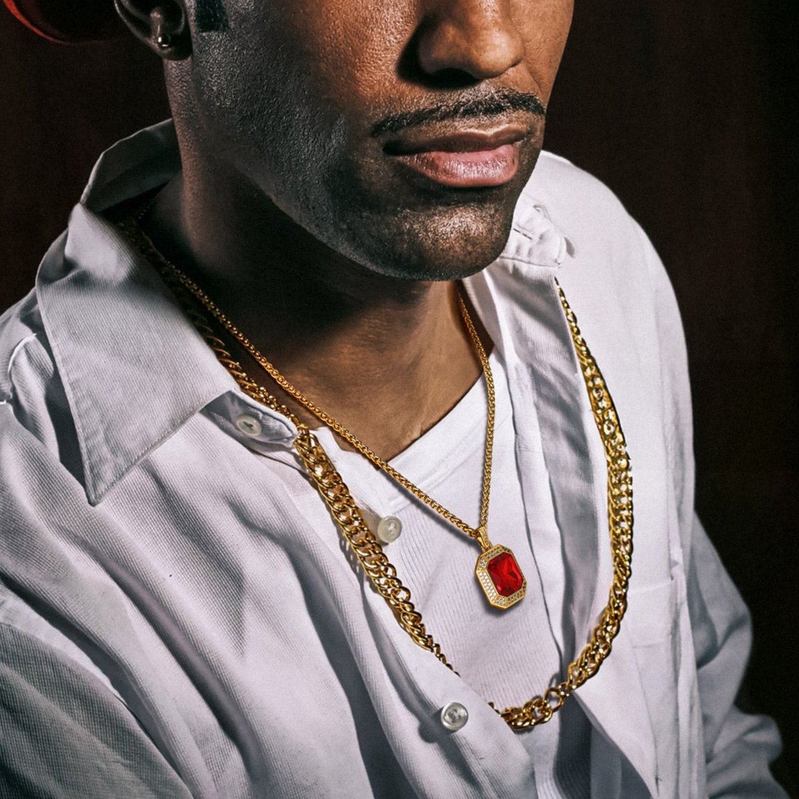 Cubic Zirconia Gemstone Crystal Dog Tag Necklace for Men