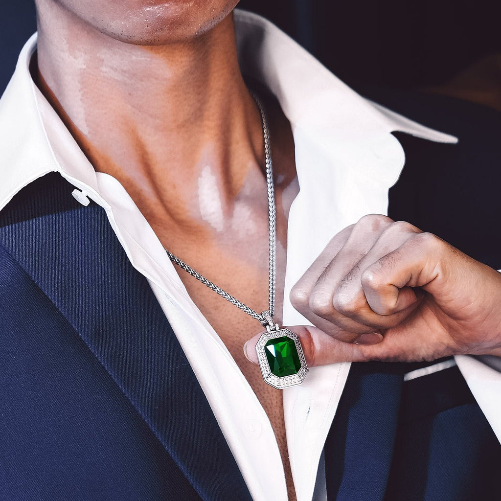 Cubic Zirconia Gemstone Crystal Dog Tag Necklace for Men