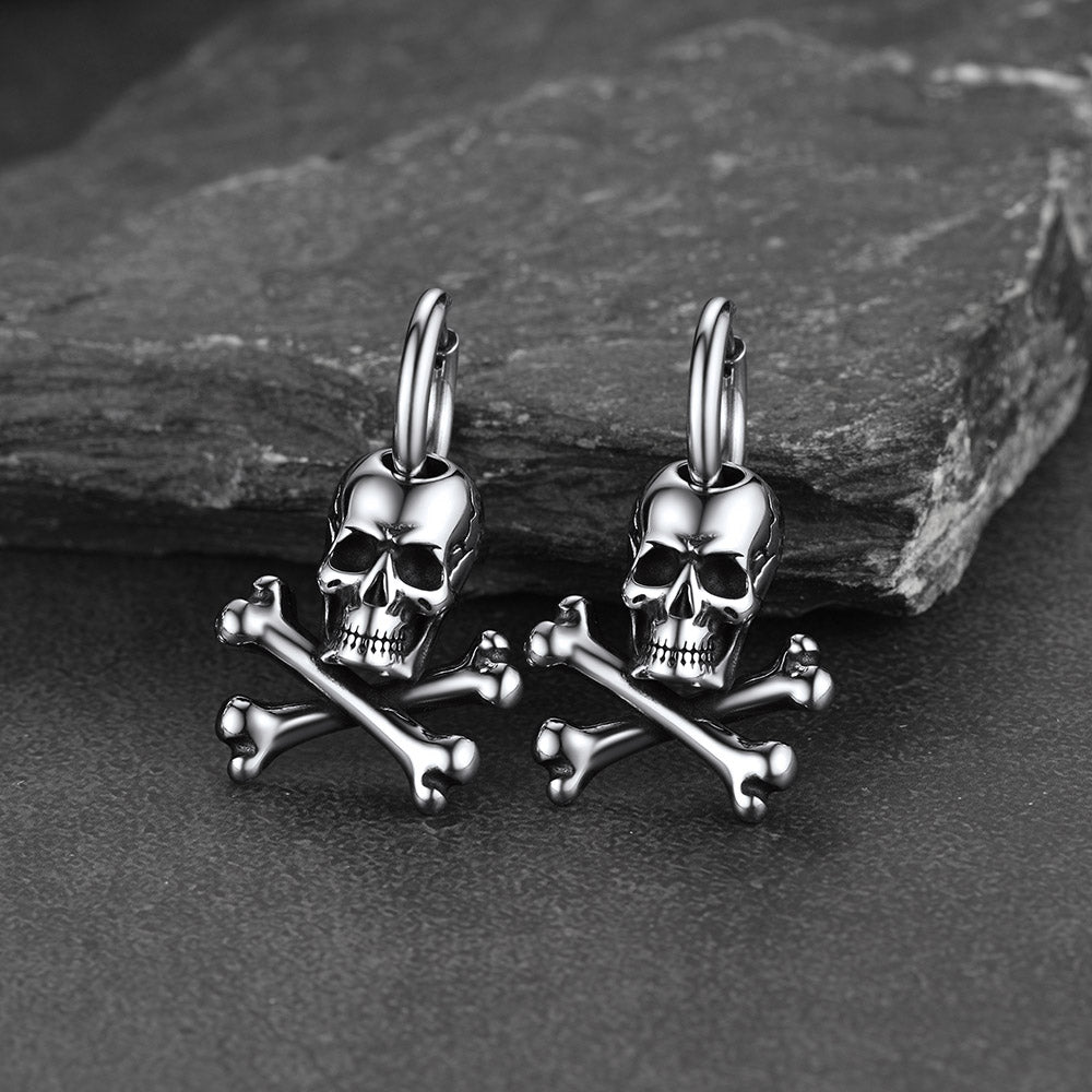 Punk Skull Crossbone Hoop Earrings Gift for Men