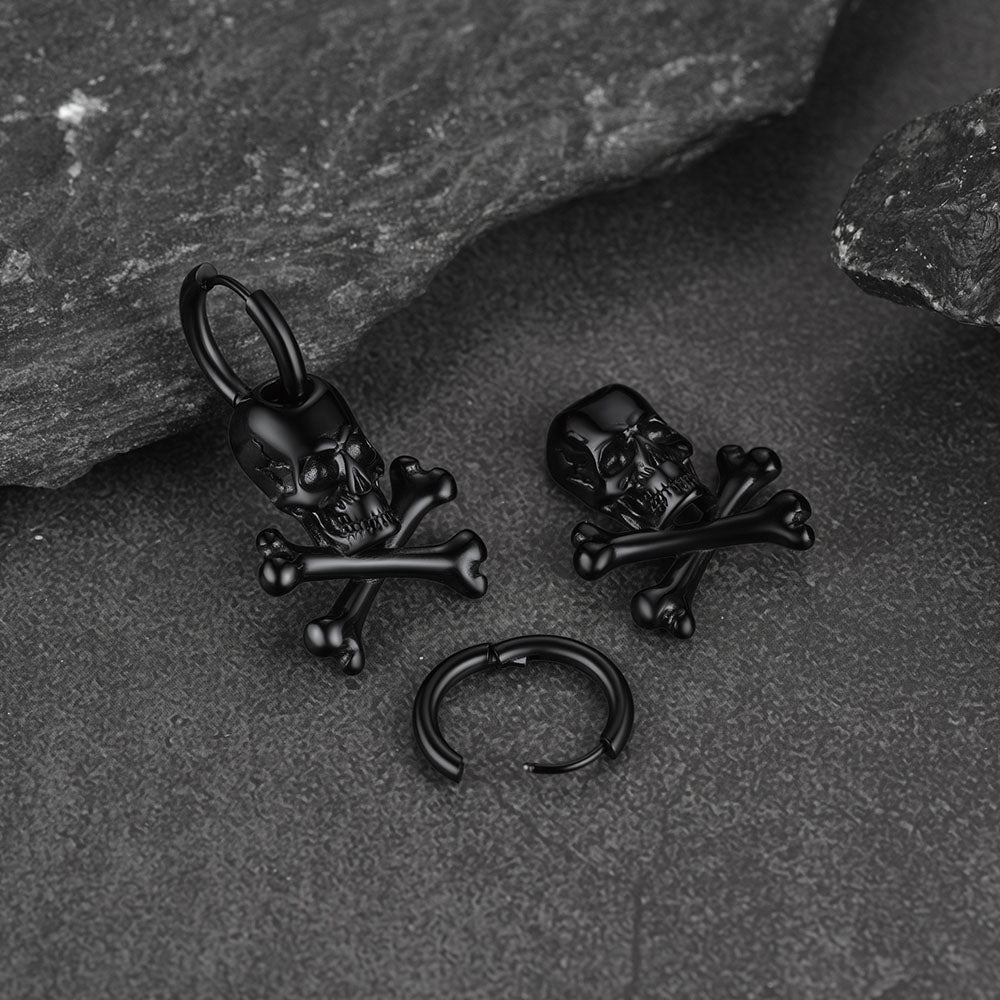 Punk Skull Crossbone Hoop Earrings Gift for Men