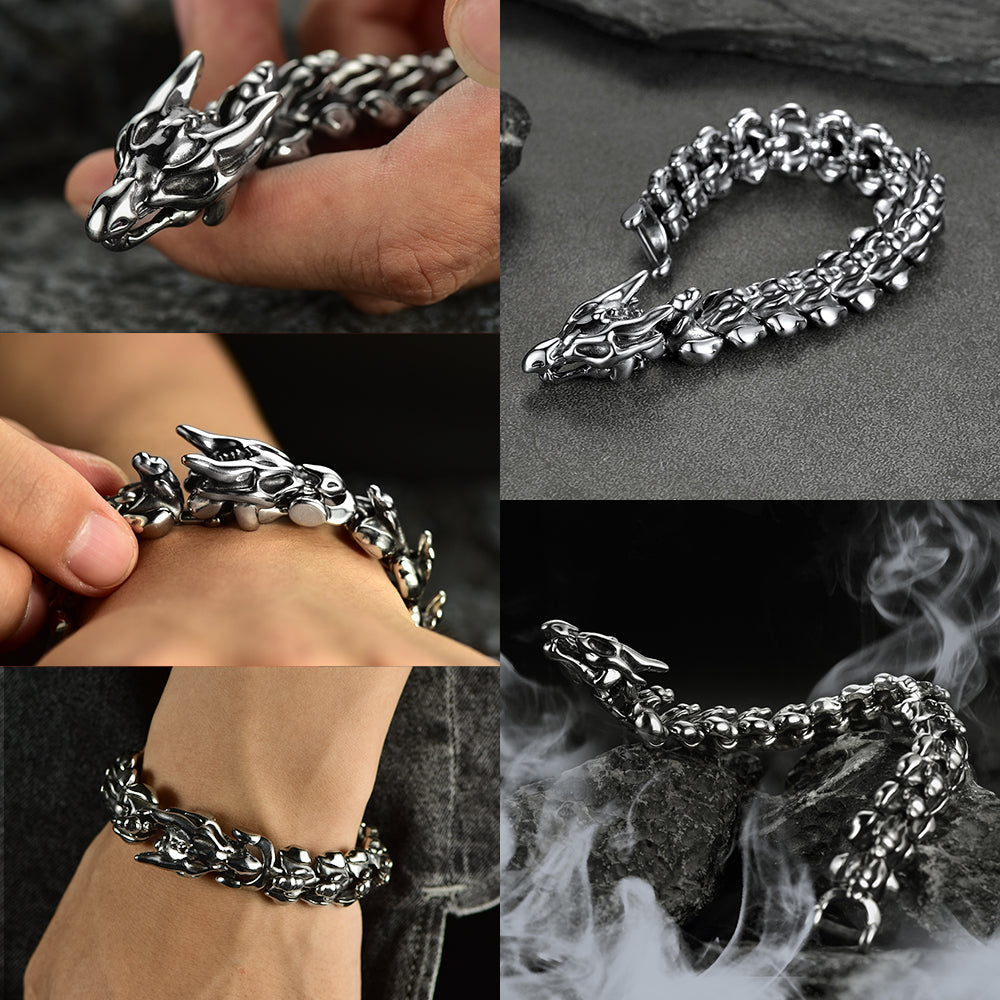 Viking Dragon Head Bracelet Stainless Punk Bracelet