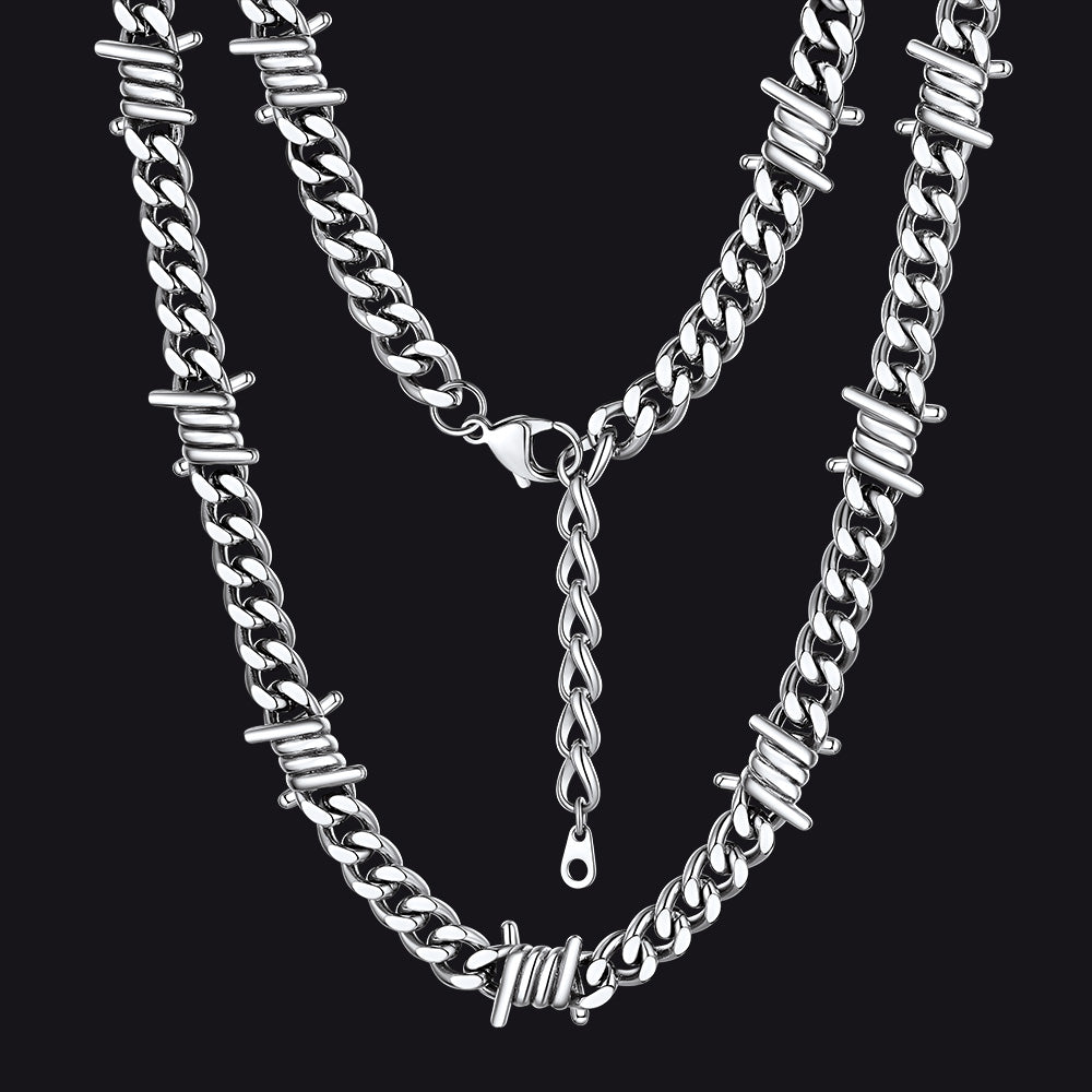 Barbed Wire Cuban Link Chain Choker Necklace for Men Women