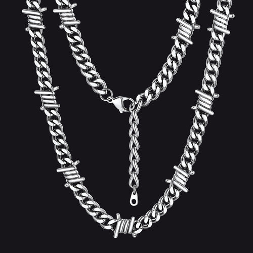Barbed Wire Cuban Link Chain Choker Necklace for Men Women