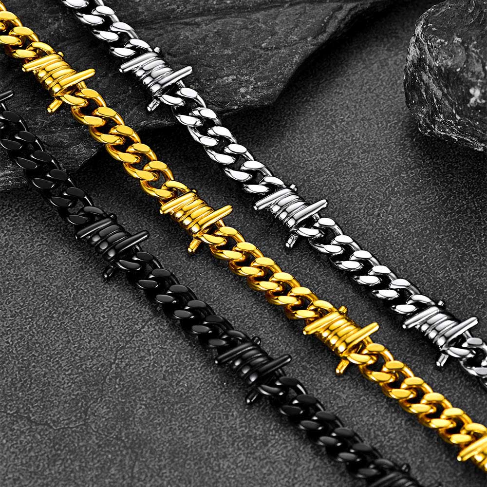 Barbed Wire Cuban Link Chain Choker Necklace for Men Women