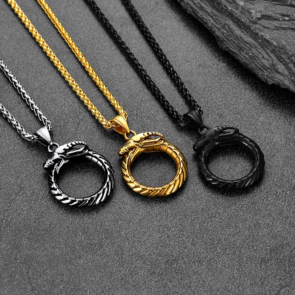 Dragon Circle Pendant Necklace for Men Women
