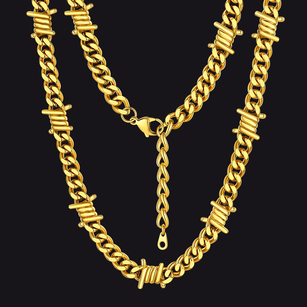Barbed Wire Cuban Link Chain Choker Necklace for Men Women