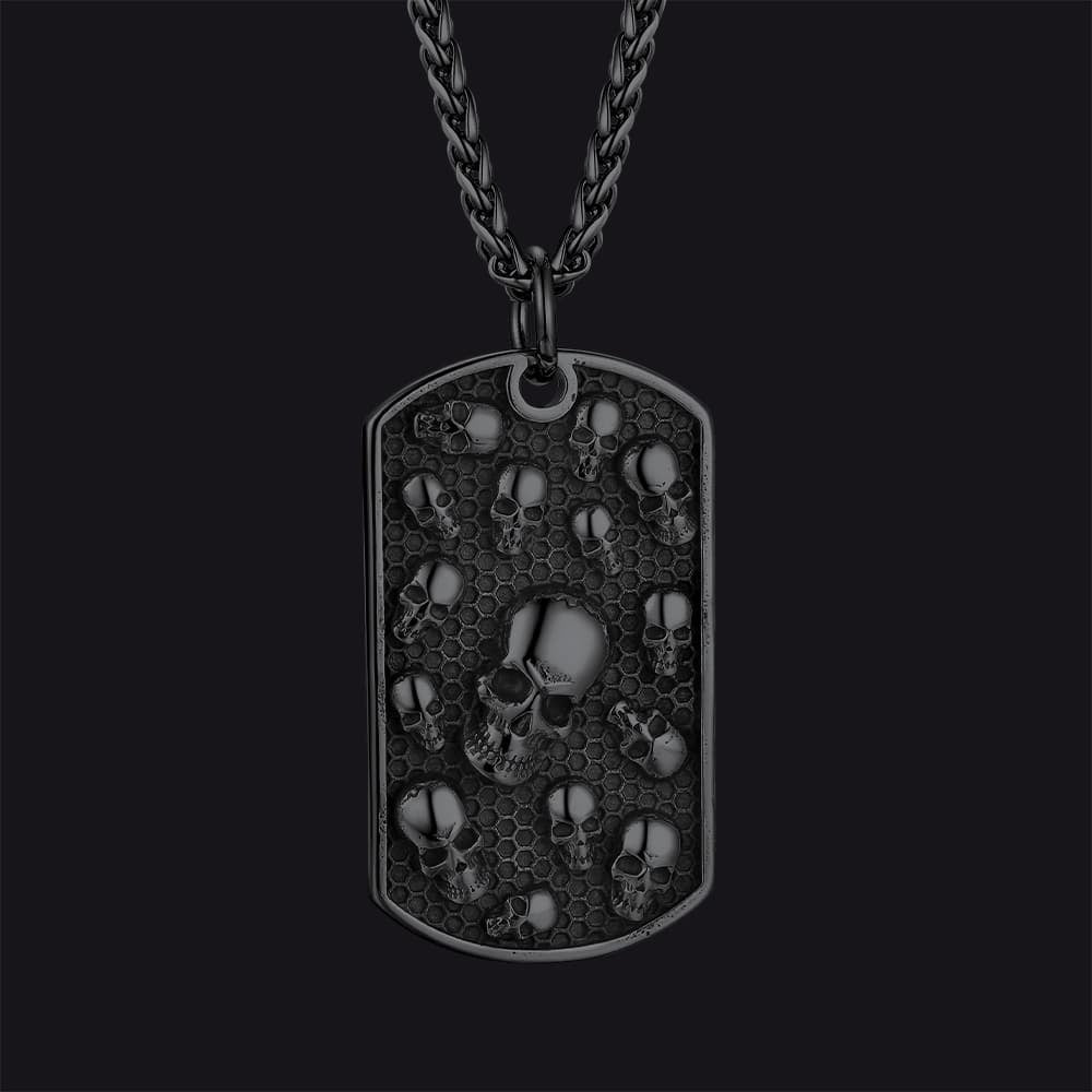 Engraved Multi Skull Dog Tag Necklace for Men