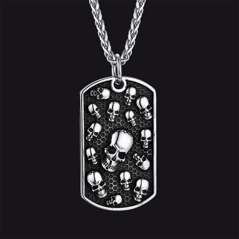 Engraved Multi Skull Dog Tag Necklace for Men
