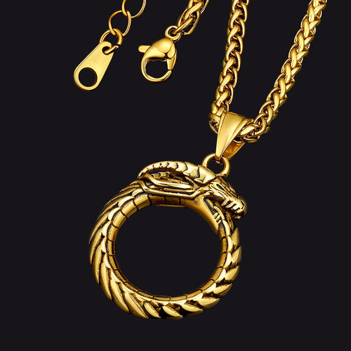 Dragon Circle Pendant Necklace for Men Women