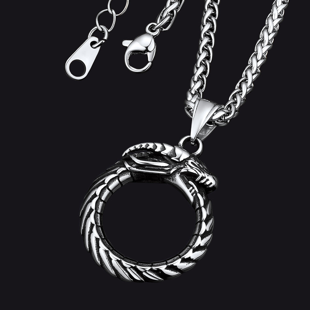 Dragon Circle Pendant Necklace for Men Women