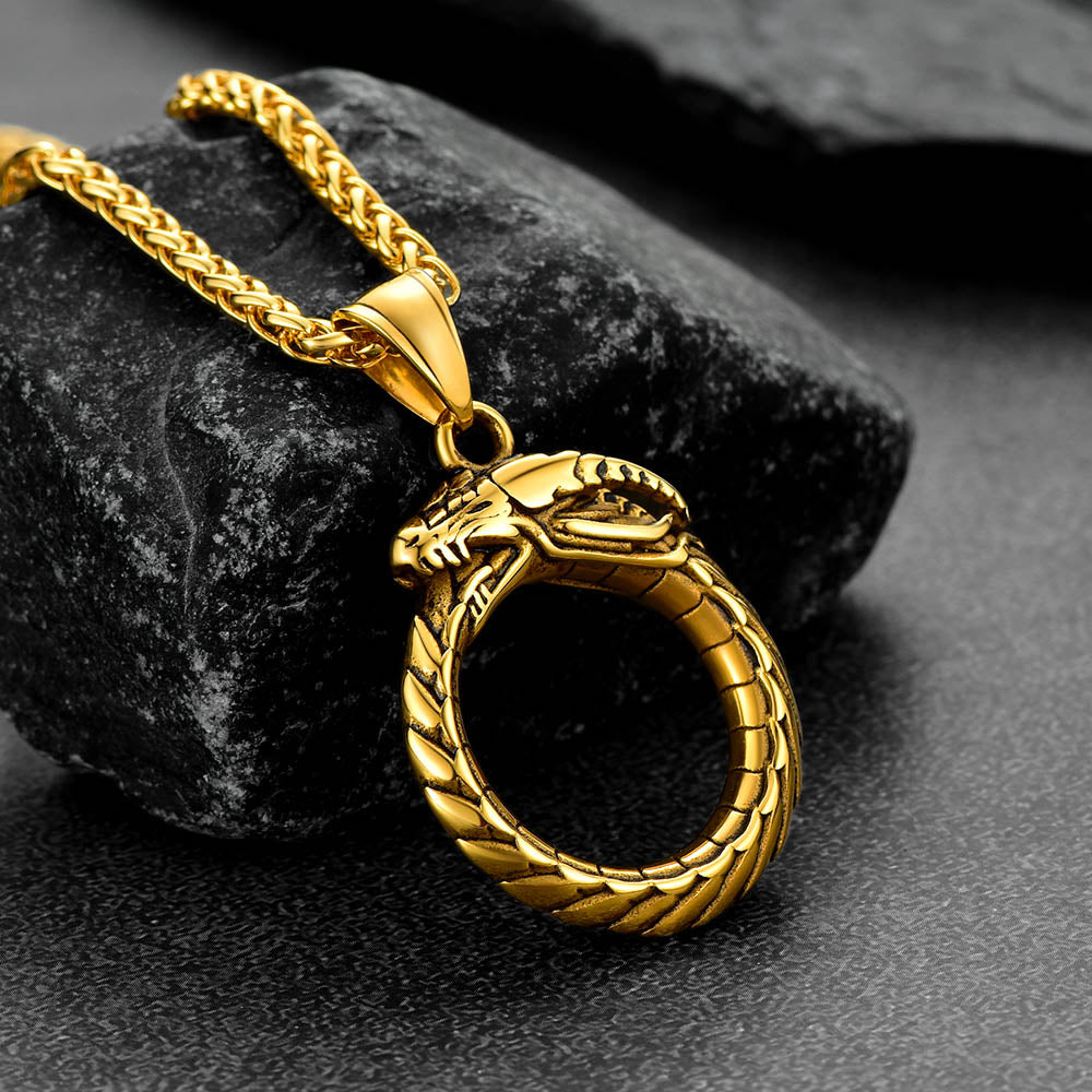 Dragon Circle Pendant Necklace for Men Women