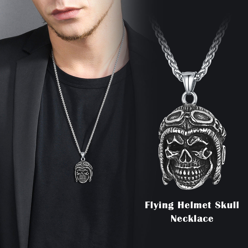 Flying Helmet Skull Antique Necklace for Men