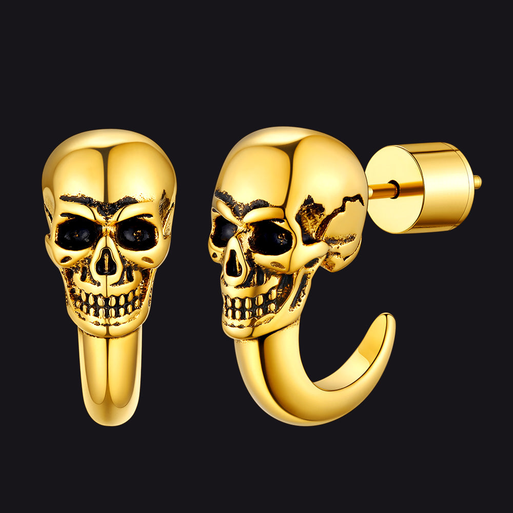Gothic Skull Huggie Half-Circle Stud Earrings Jewelry for Men Women