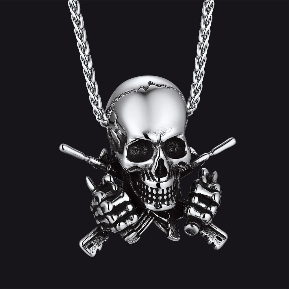 Gothic Soldier Skull Pendant Necklace for Men