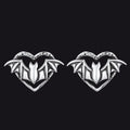 Halloween Bat Heart Stud Earrings for Women in Sterling Silver