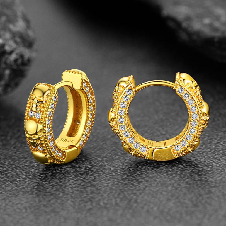 Cubic Zirconia Skull Huggie Hoop Earrings For Men