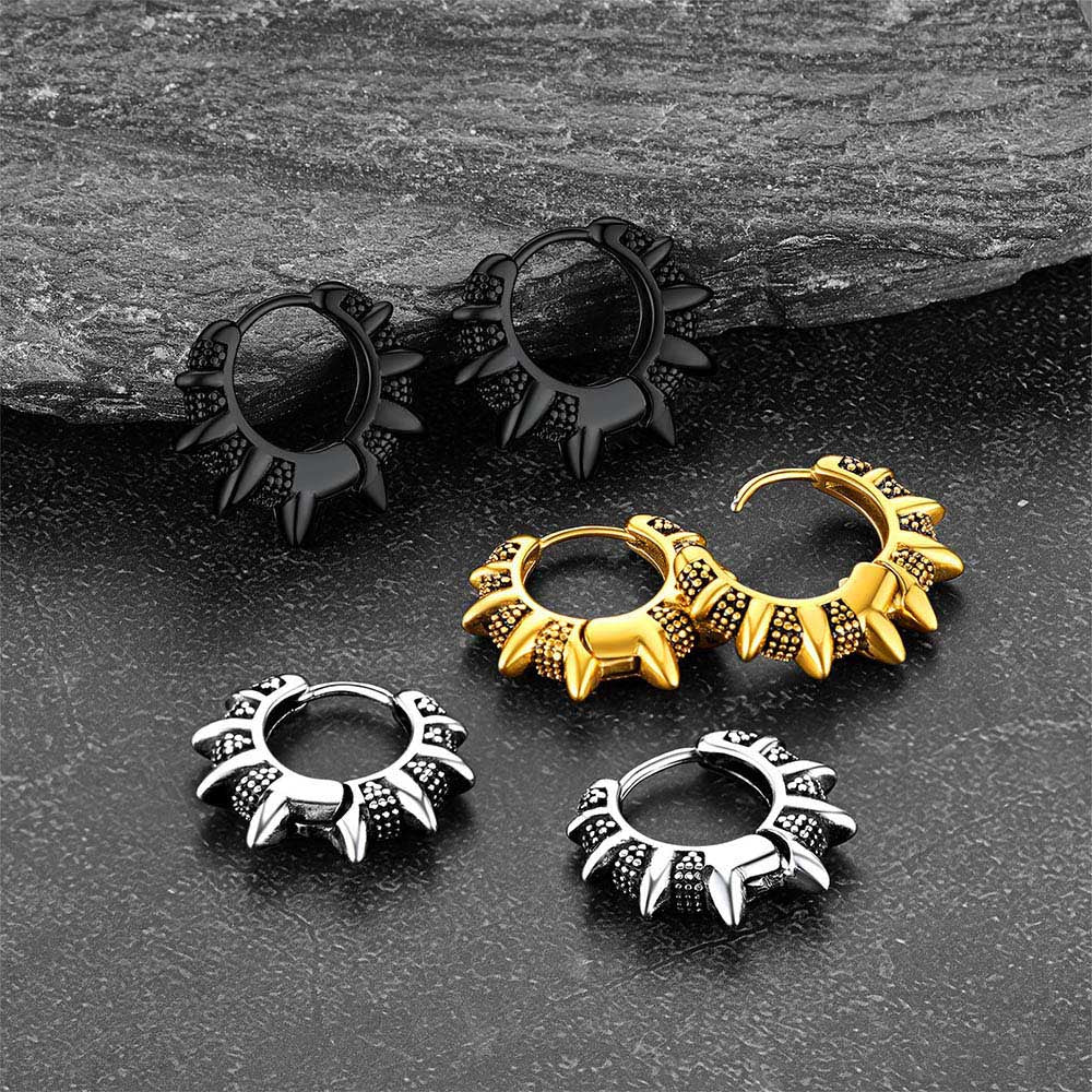 Punk Spikes and Rivets Huggie Hoop Earrings Piercing For Men Women