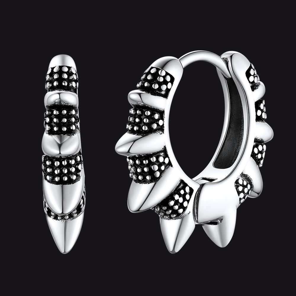 Punk Spikes and Rivets Huggie Hoop Earrings Piercing For Men Women