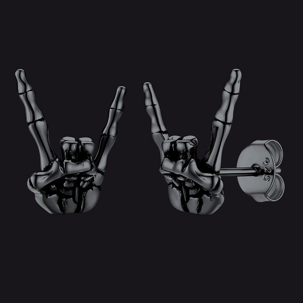 Rock Hand Skeleton Stud Earrings for Men