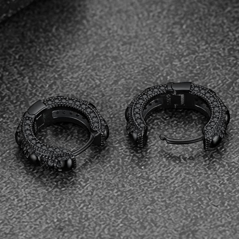 Cubic Zirconia Skull Huggie Hoop Earrings For Men