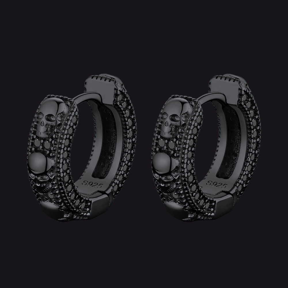 Cubic Zirconia Skull Huggie Hoop Earrings For Men
