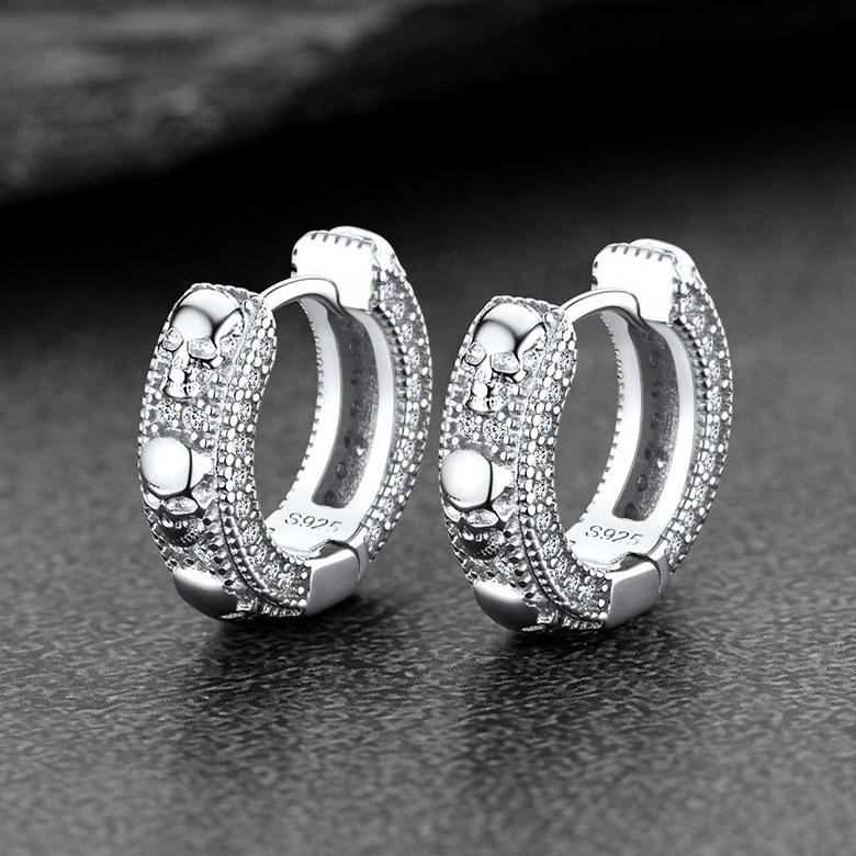 Cubic Zirconia Skull Huggie Hoop Earrings For Men