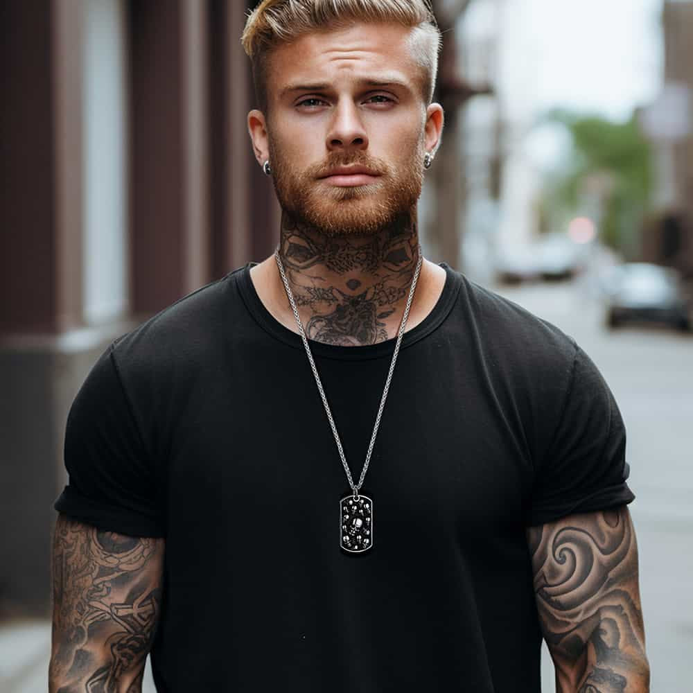 Engraved Multi Skull Dog Tag Necklace for Men