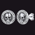 Sterling Silver Runes Skull Earrings Studs For Men