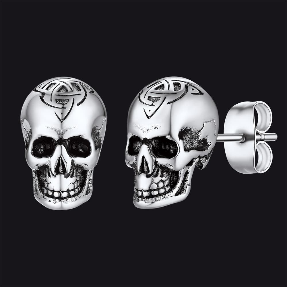 Celtic Triquetra Skull Stud Earrings For Men Women