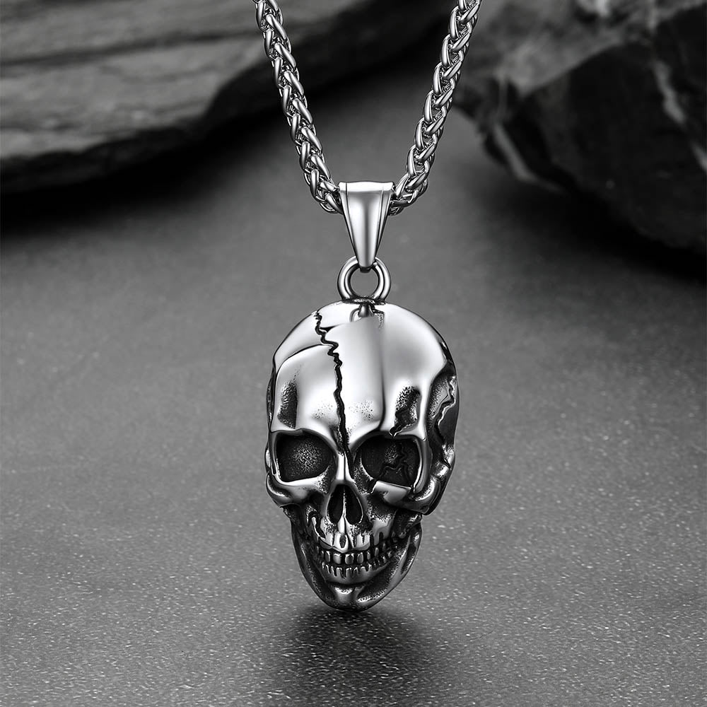 Gothic Skull Necklace with Fissured Skeleton Head for Men