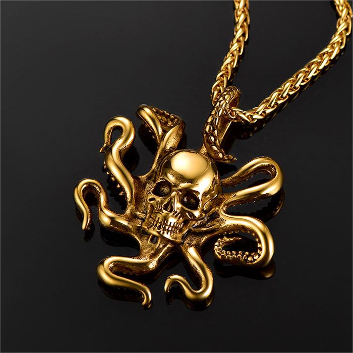 Gothic Octopus Skull Necklace For Men