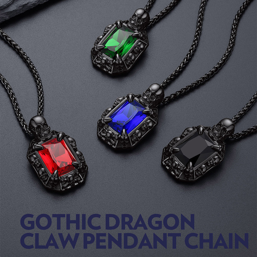 Gothic Skull Dragon Claw Crystal Necklace for Men