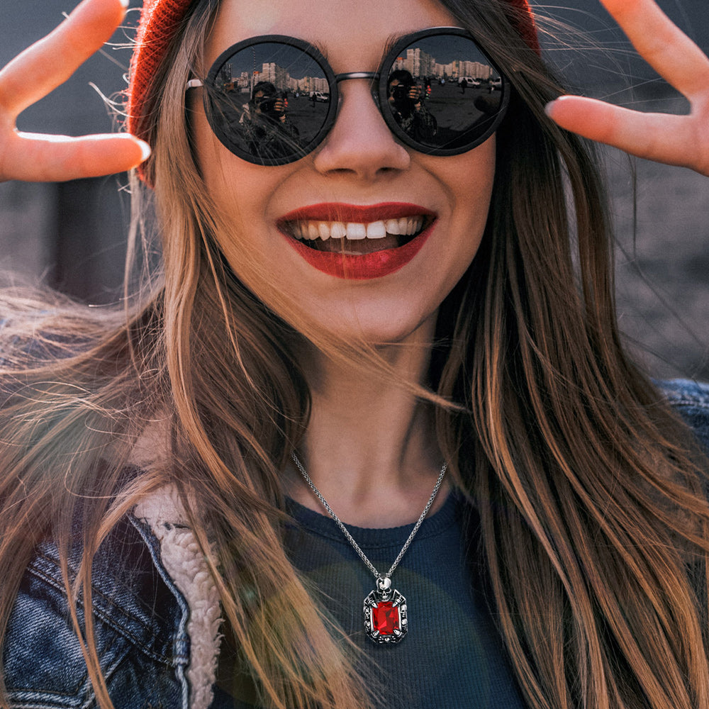 Gothic Skull Dragon Claw Crystal Necklace for Men