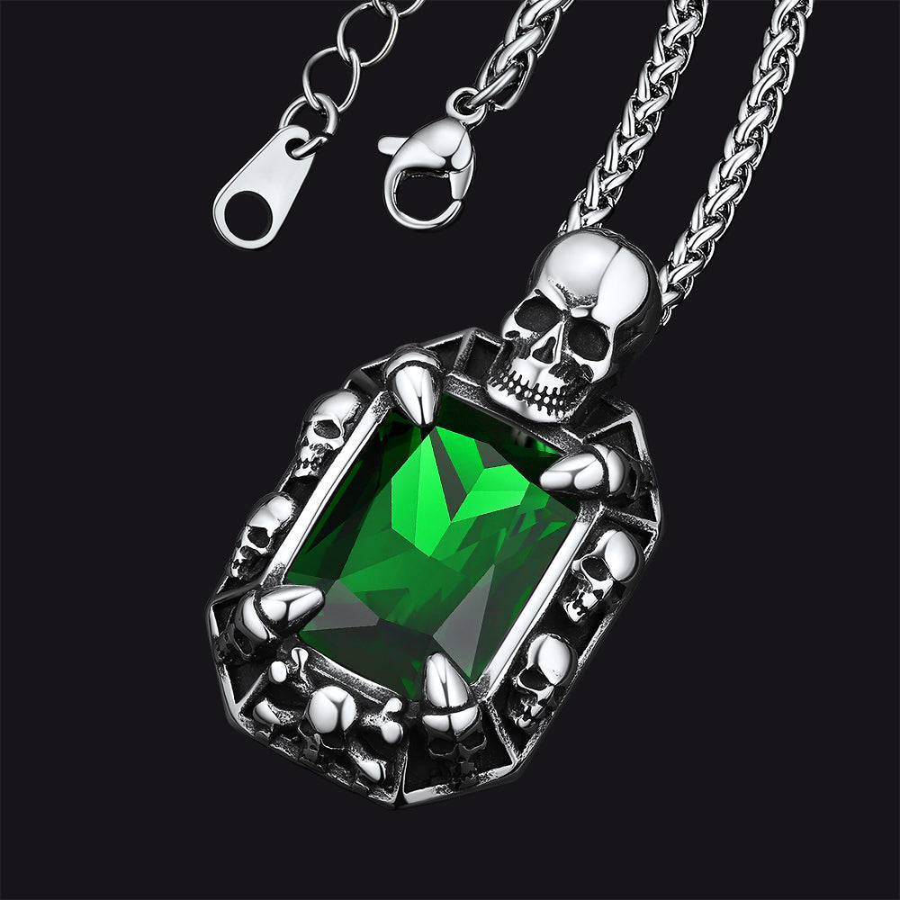Gothic Skull Dragon Claw Crystal Necklace for Men