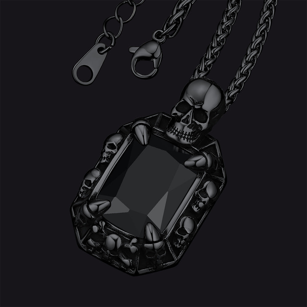 Gothic Skull Dragon Claw Crystal Necklace for Men