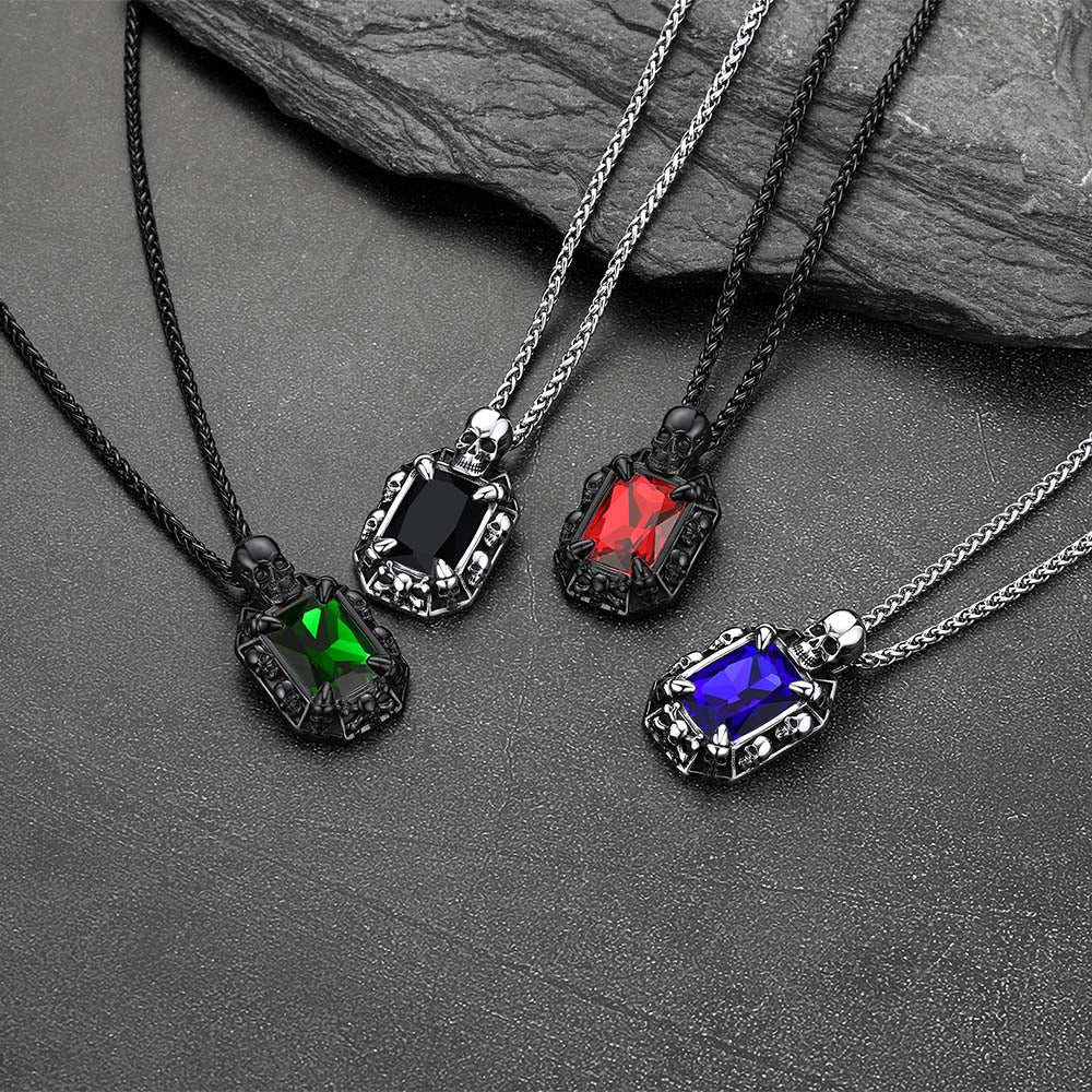 Gothic Skull Dragon Claw Crystal Necklace for Men