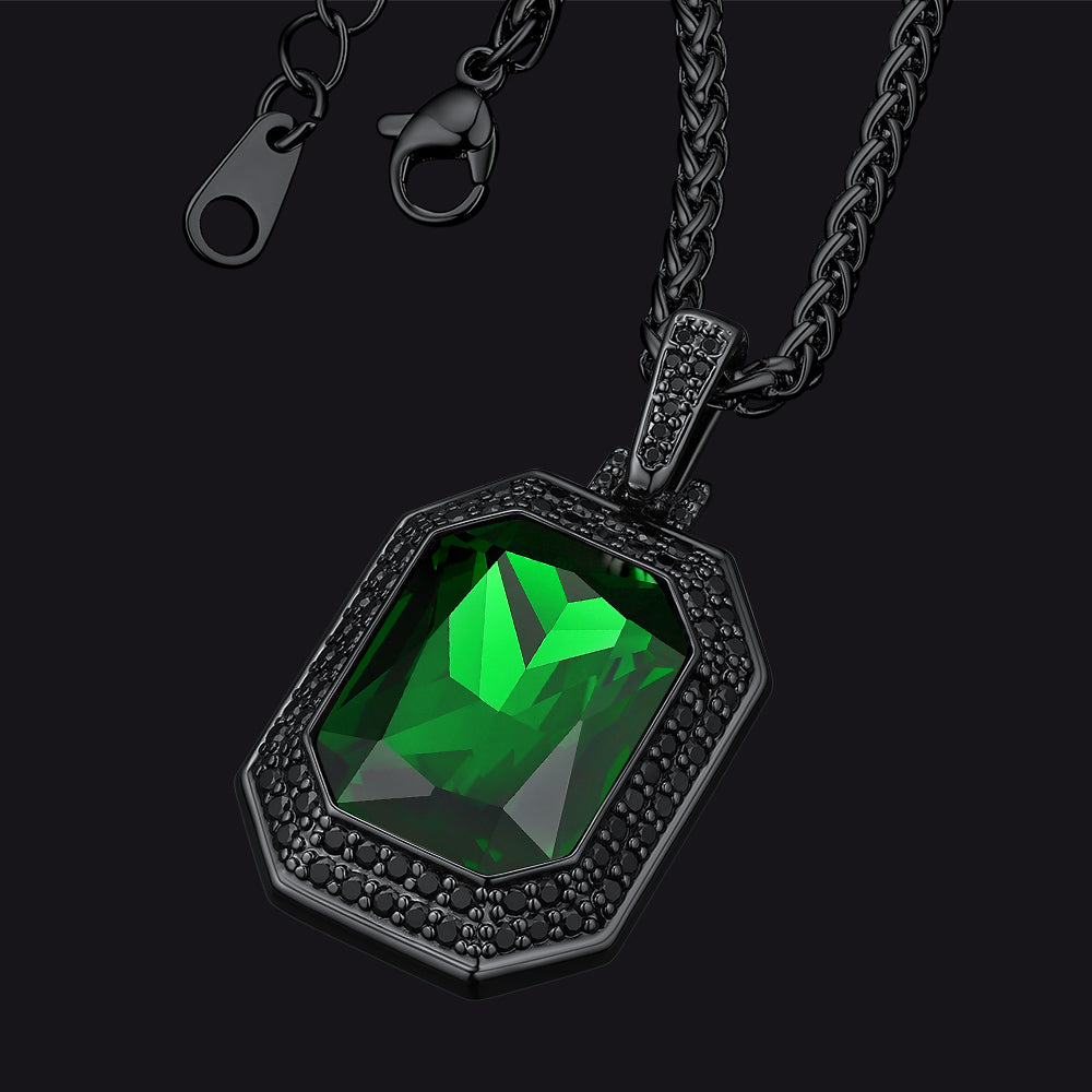 Cubic Zirconia Gemstone Crystal Dog Tag Necklace for Men