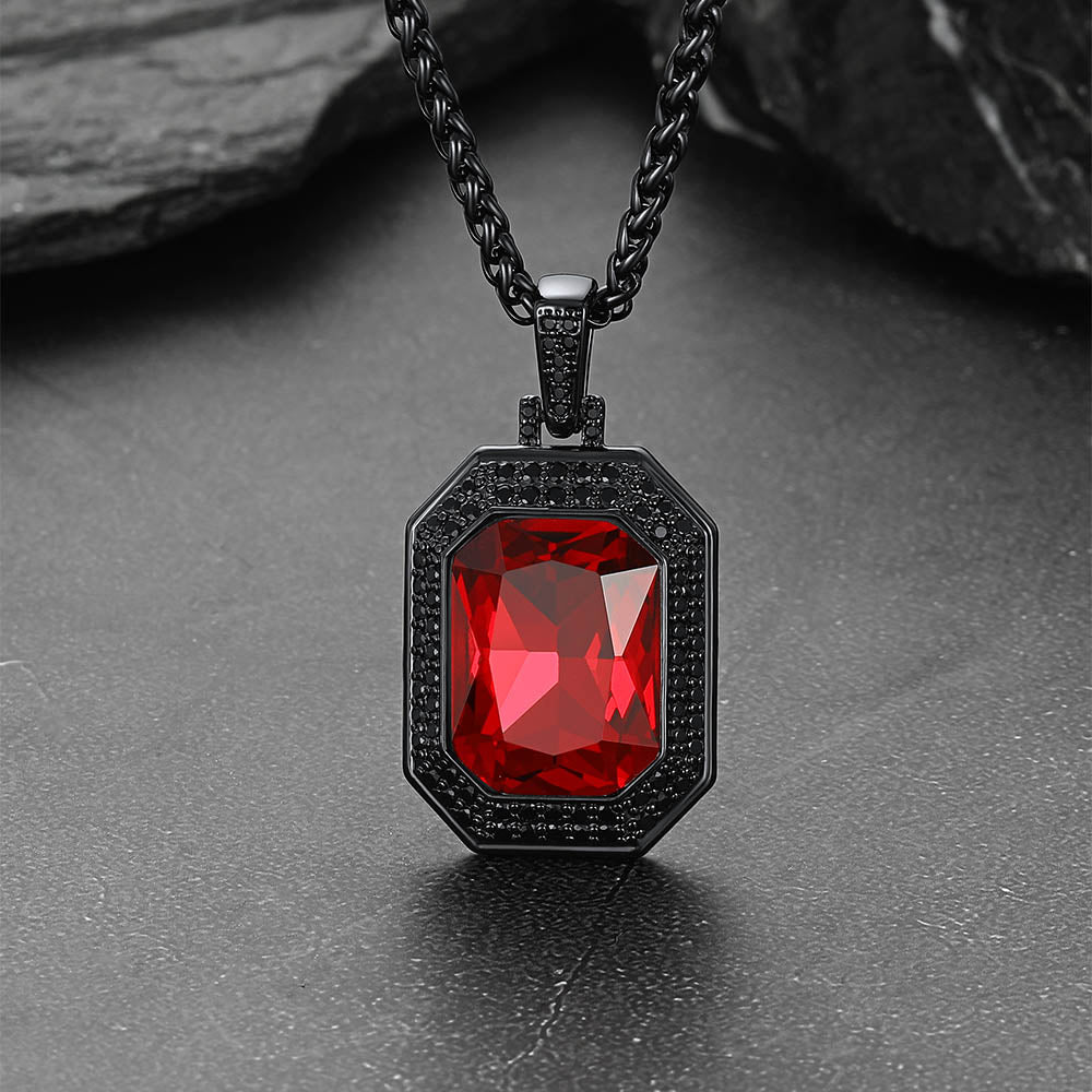Cubic Zirconia Gemstone Crystal Dog Tag Necklace for Men