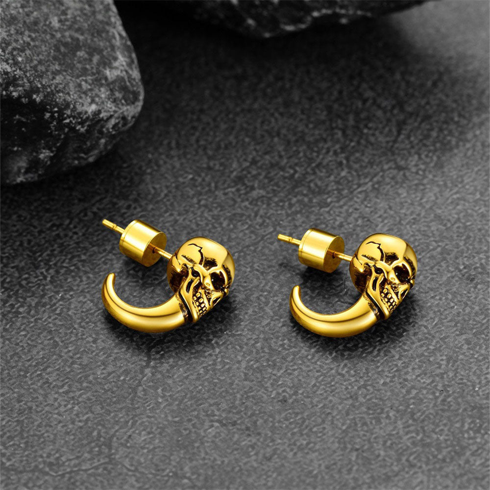 Gothic Skull Huggie Half-Circle Stud Earrings Jewelry for Men Women