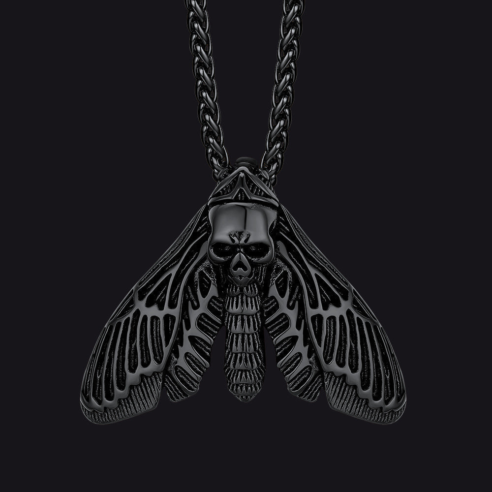 Cool Gothic Skull Moth Necklace for Men Boys