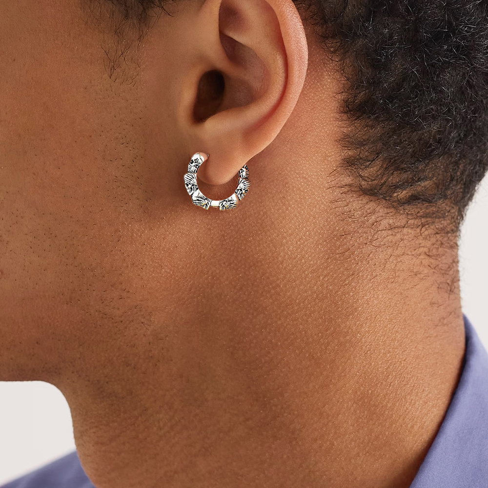 Sterling Silver Skulls Hoop Huugie Earrings For Men