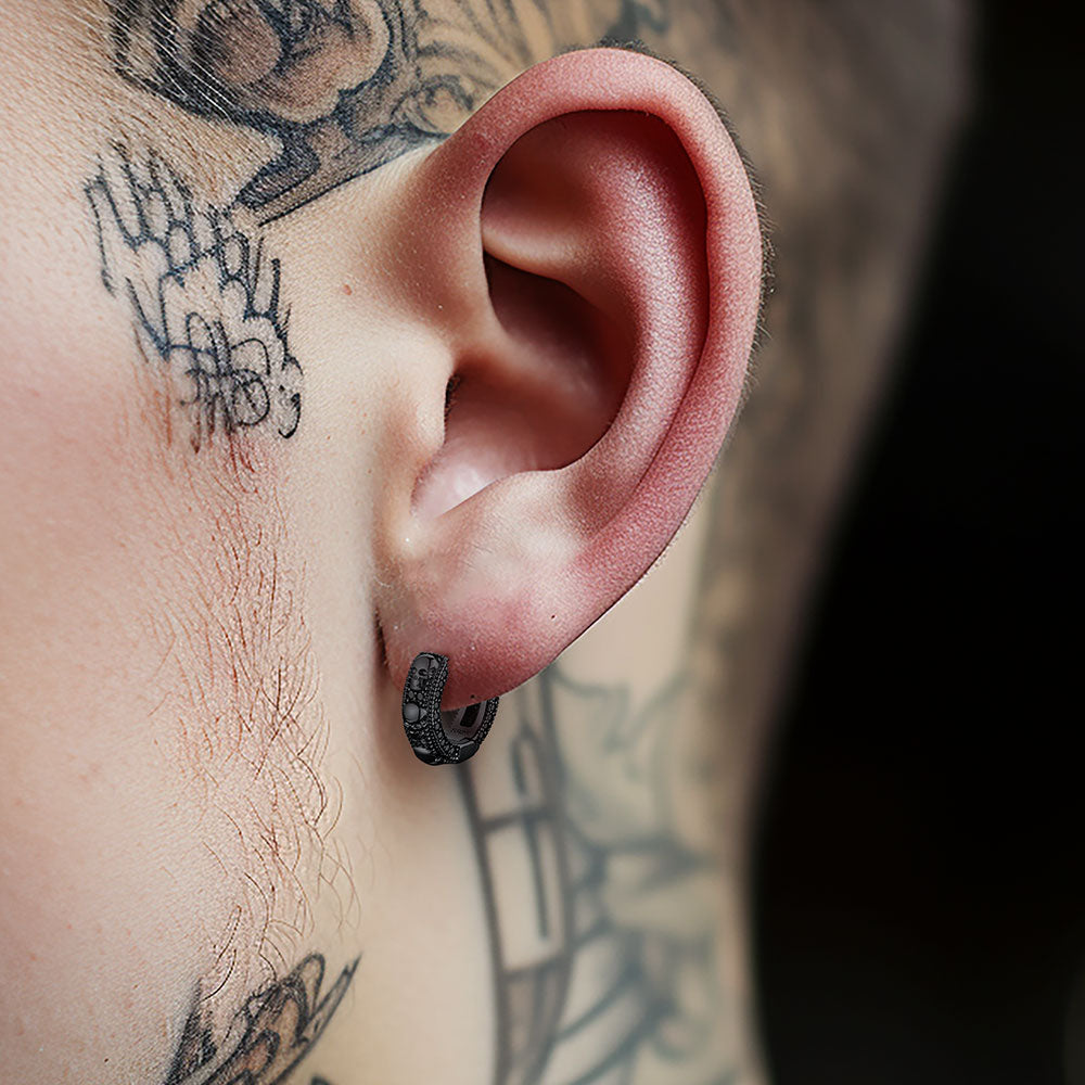 Cubic Zirconia Skull Huggie Hoop Earrings For Men