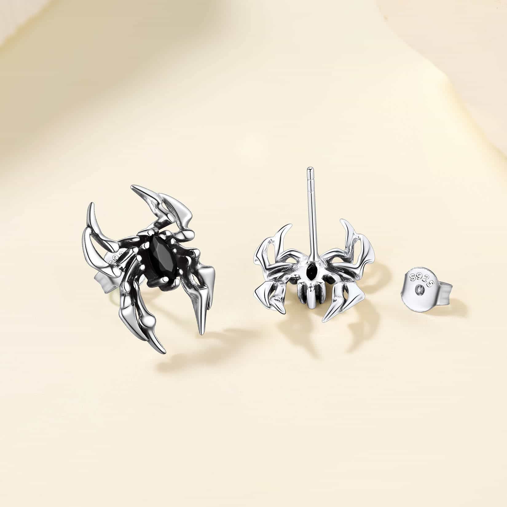 Gothic Spider Earrings for Men in Sterling Silver